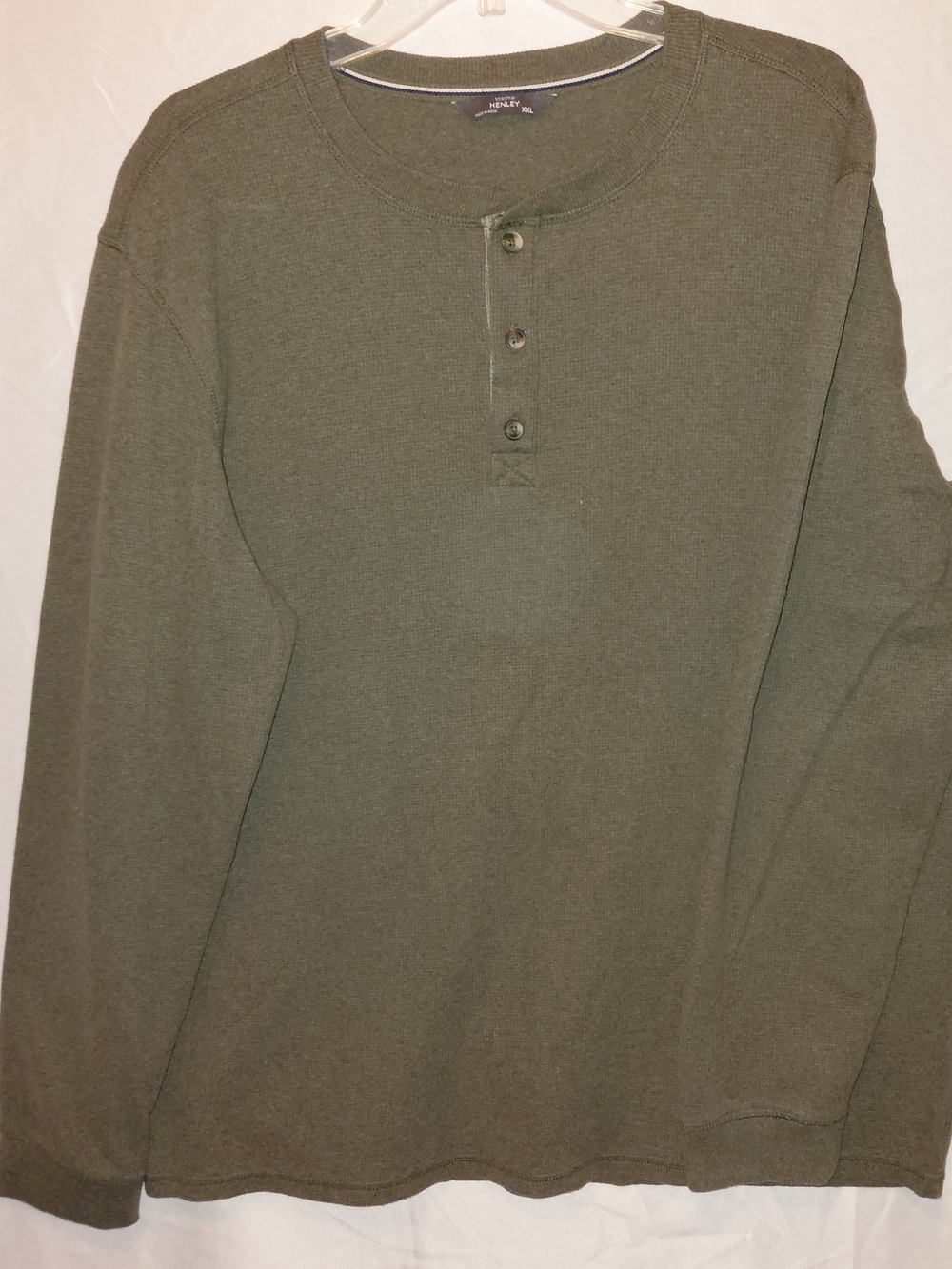 Men's Olive Green Henley Long-Sleeve Shirt #2575